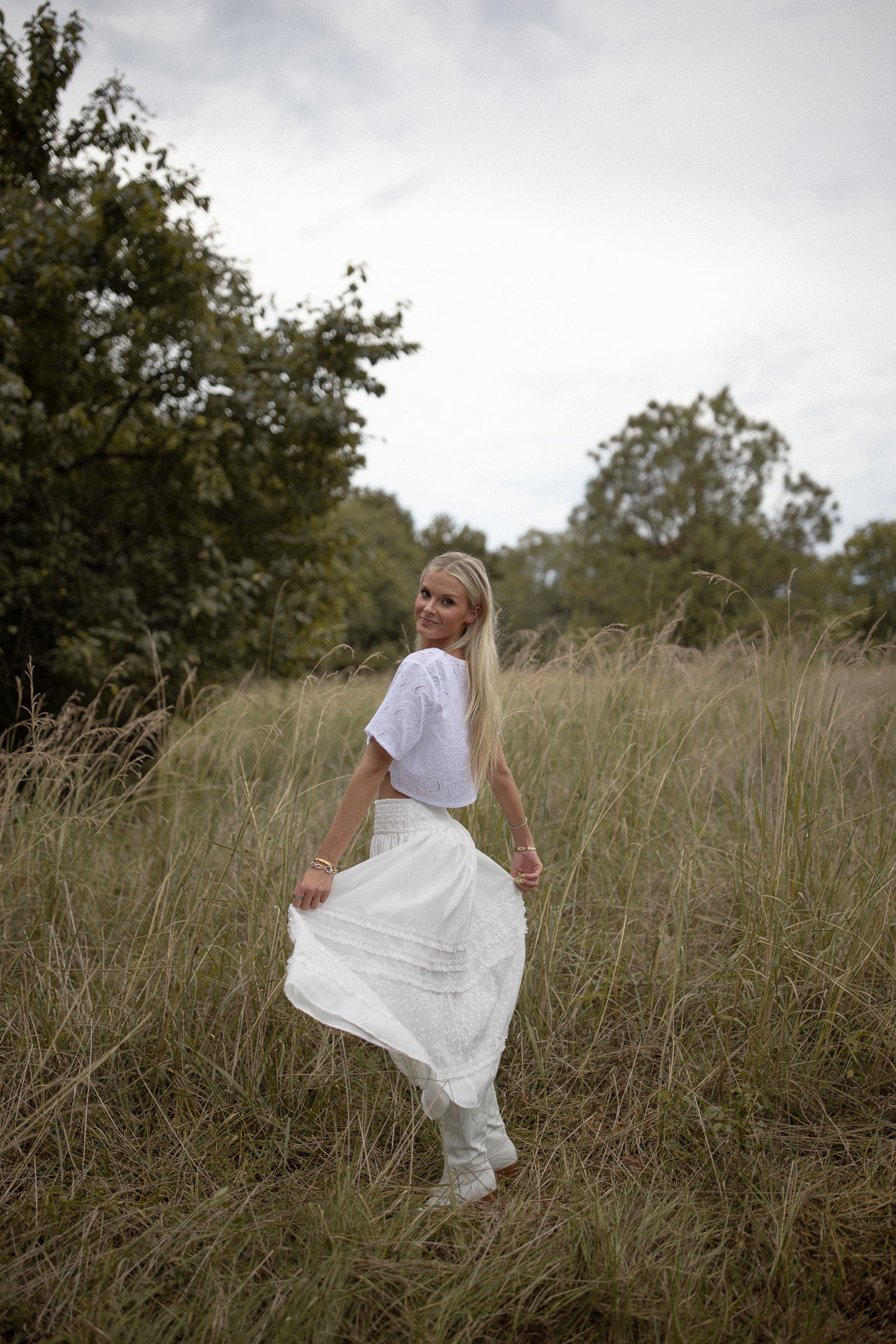 Wanderlust Eyelet Smocked Midi Skirt