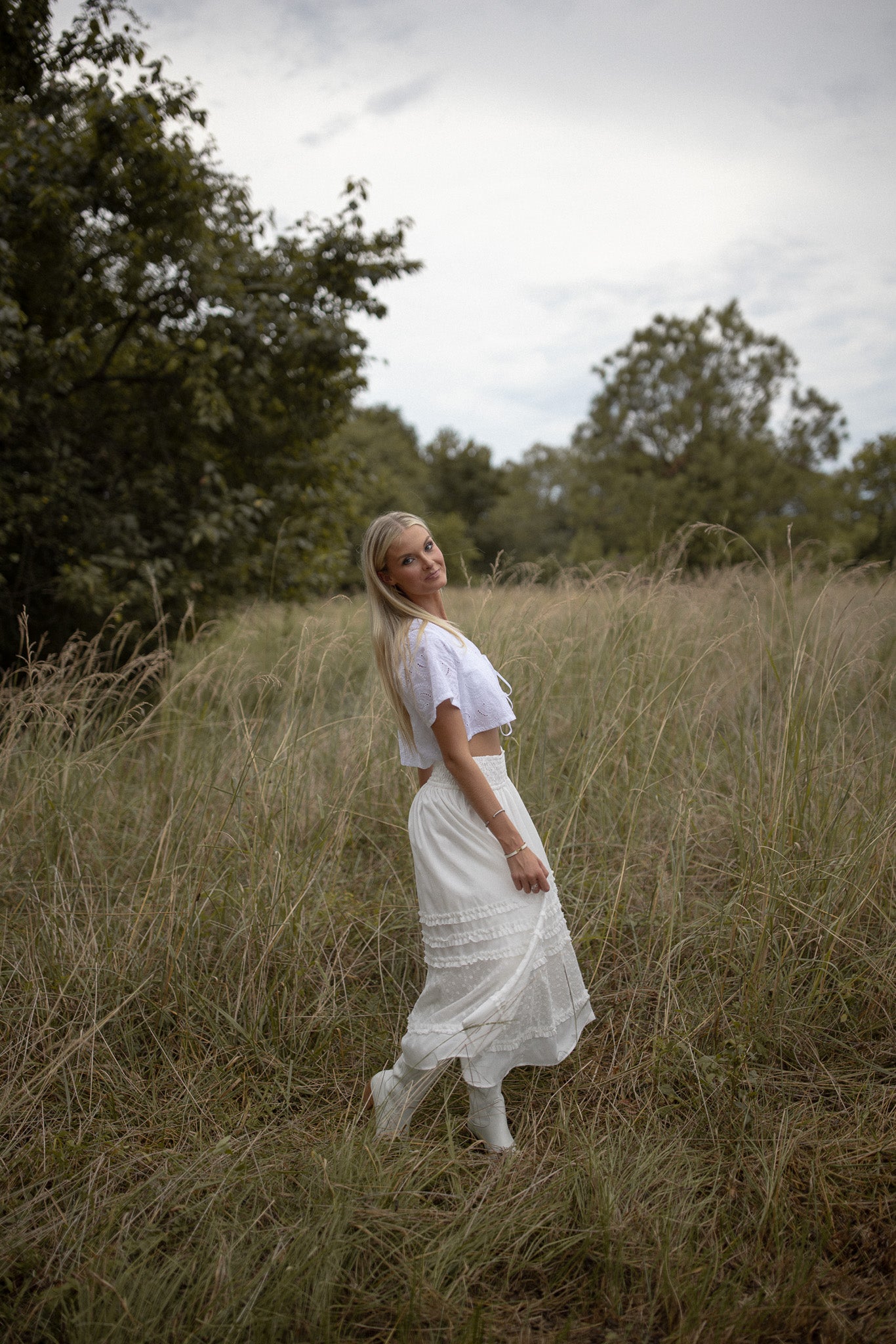 Wanderlust Eyelet Smocked Midi Skirt