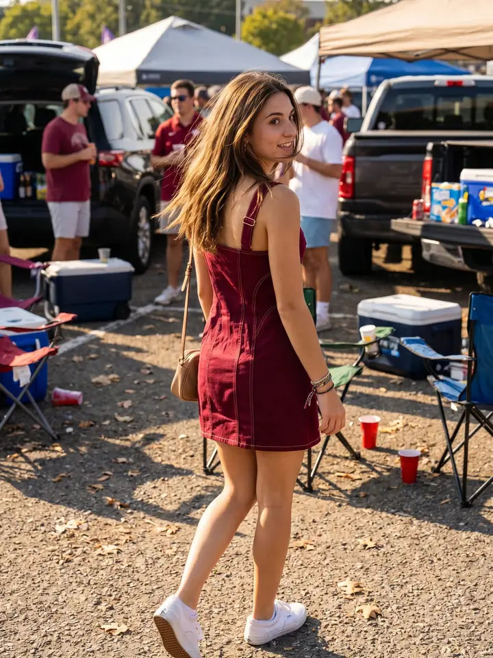 Maroon Zipper Mini Dress - GEORGE-MARY'S