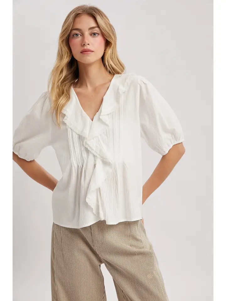 Louise Ruffled Top (ivory) - GEORGE-MARY'S