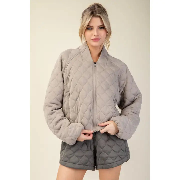 Diamond Quilted Hoodie Jacket (stone taupe)