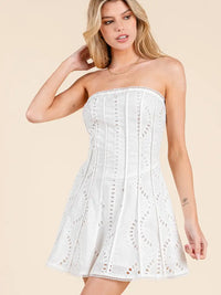 Embroidered White Tube Dress