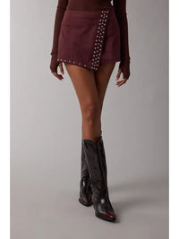 Studded Suede Skort (maroon)