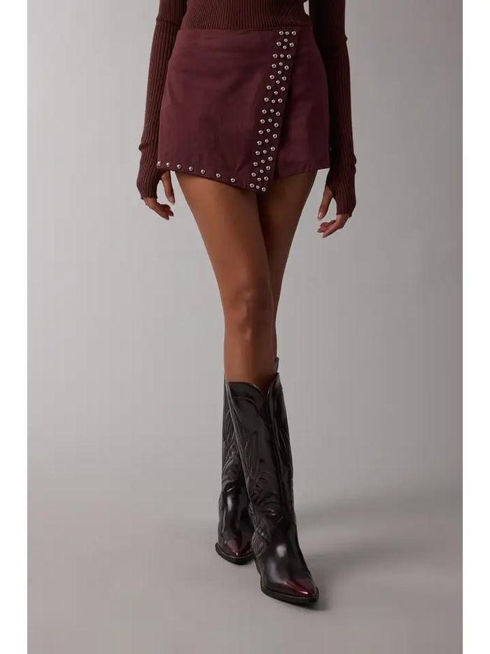 Studded Suede Skort (maroon)