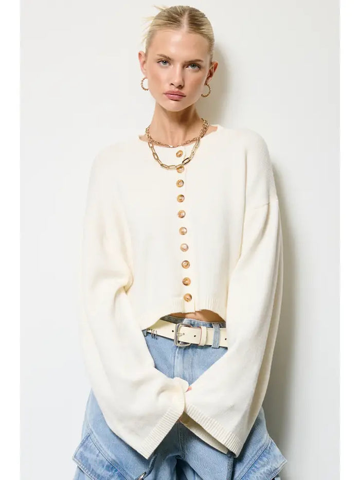 Rhodes Button Sweater (ivory) - GEORGE-MARY'S