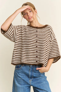 The Penny Cardigan (brown/ivory stripe)