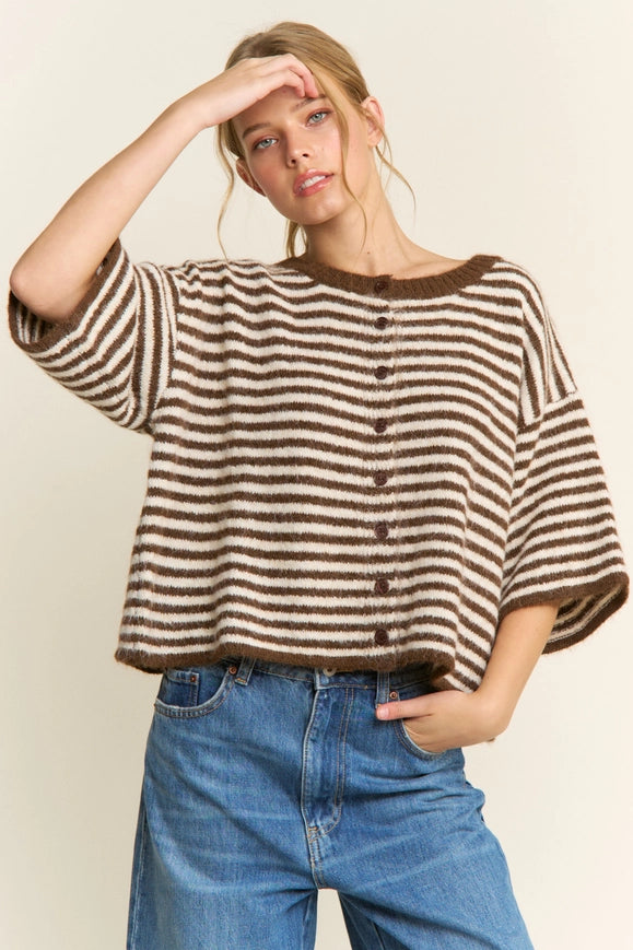 The Penny Cardigan (brown/ivory stripe)