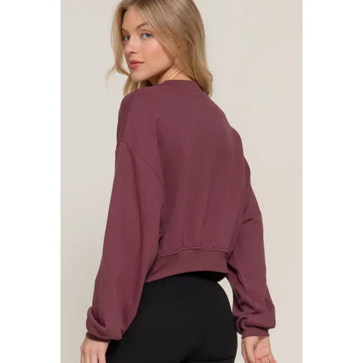 French Terry Crop Pullover (maroon)