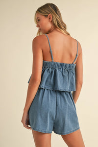 Pleated Denim Skort