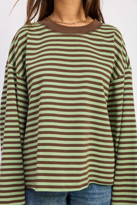Graham Oversized Stripe LS Tee (mint-brown)
