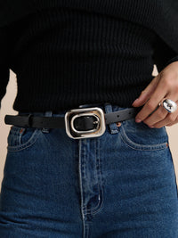 Chain Buckle PU Skinny Belt - GEORGE-MARY'S