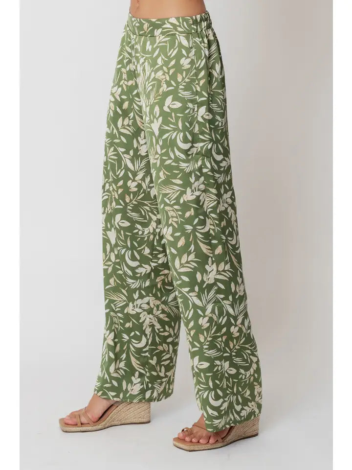 Green Floral Satin Pants