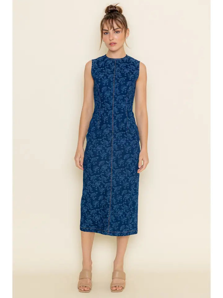 Denim Jacquard Midi Dress