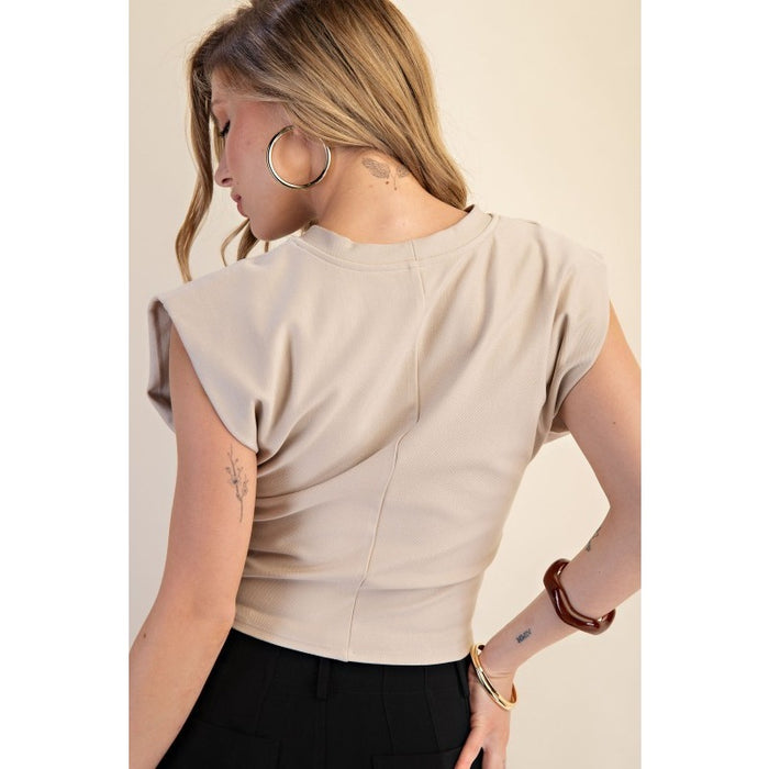 Mary Gathered Knit Top (beige)
