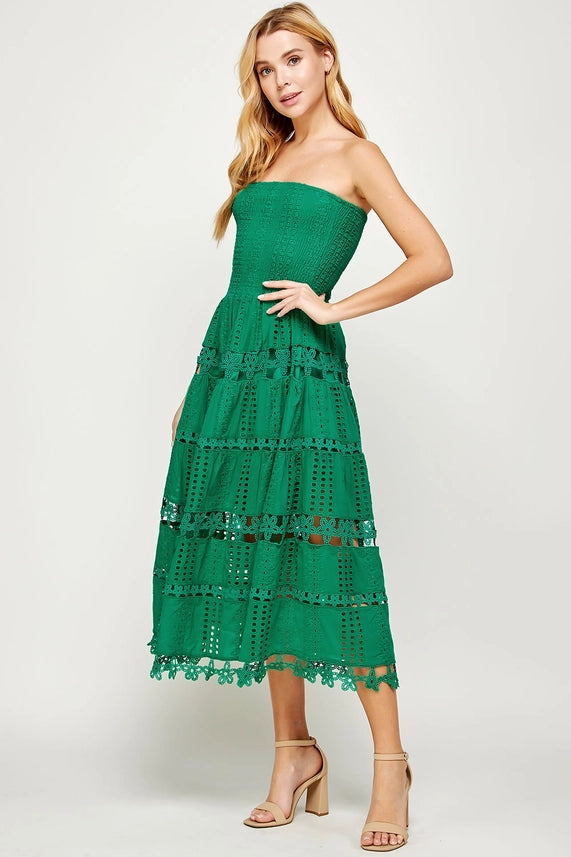 Sophia Eyelet Tube Dress (green)