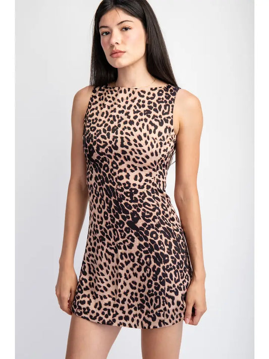 Leopard High Neck Dress