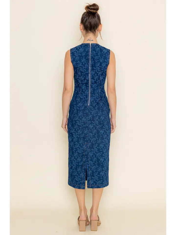 Denim Jacquard Midi Dress