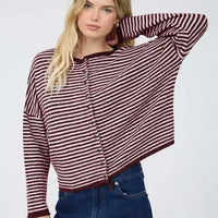 Burgundy Striped Cardigan - GEORGE-MARY'S