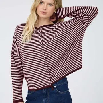 Burgundy Striped Cardigan - GEORGE-MARY'S