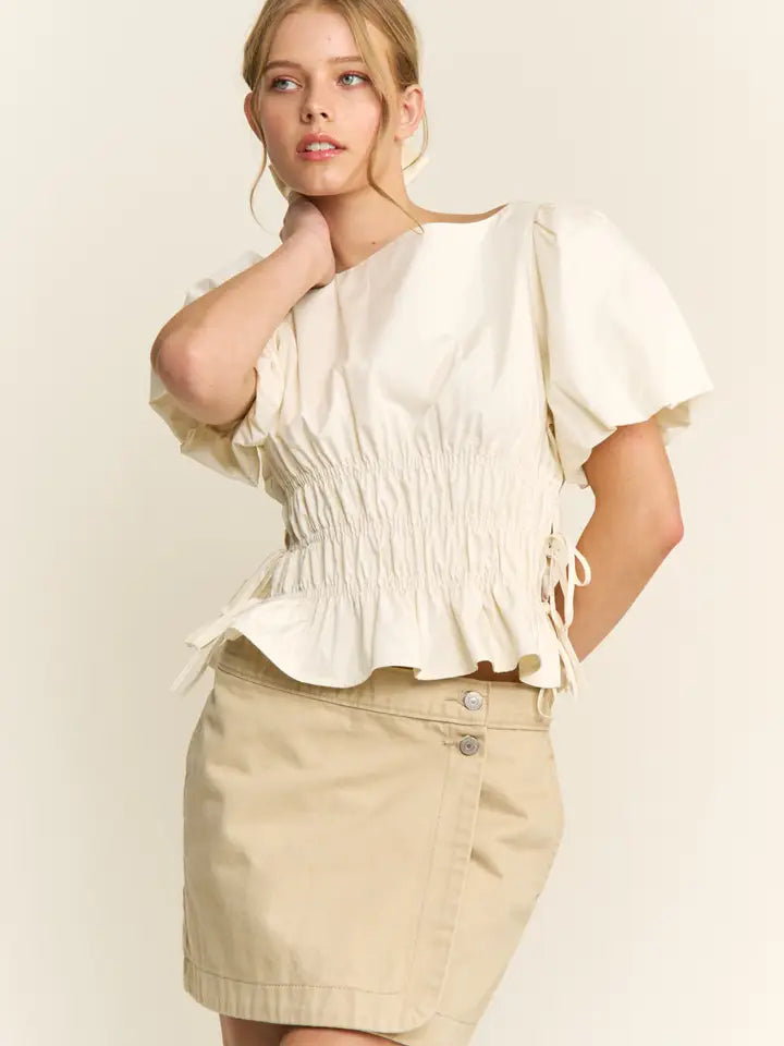 Lola Smocked Puff Sleeve Top (ivory) - GEORGE-MARY'S