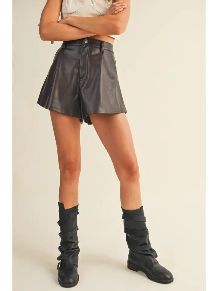 Flared Leather Shorts (dark oak)