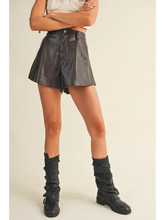 Franklin Flared Leather Shorts(dark oak) - GEORGE-MARY'S