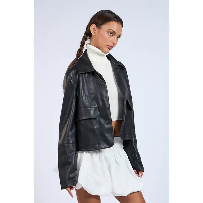 SALE Pocket Faux Leather Jacket