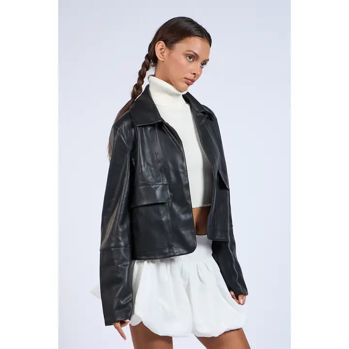 Pocket Faux Leather Jacket