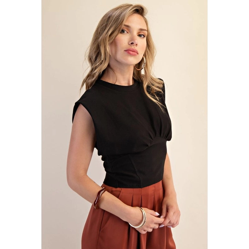 Mary Gathered Knit Top (black)