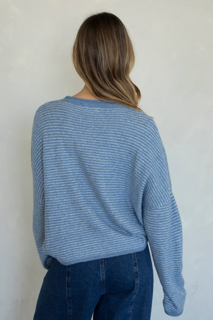PREORDER The Piper Cardigan (dusty blue pinstripe)