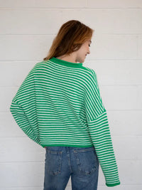 The Piper Cardigan (green mini stripe)