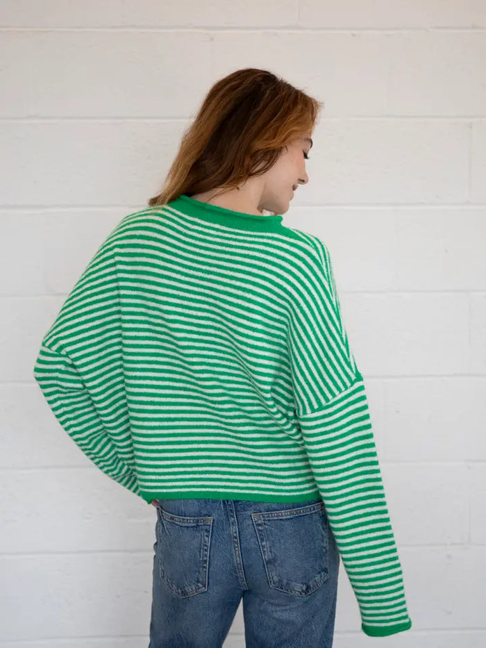 PREORDER The Piper Cardigan (green mini stripe)