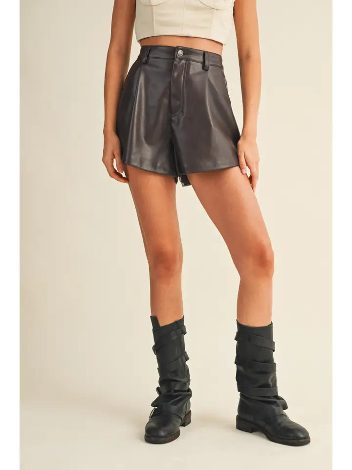 Flared Leather Shorts (dark oak)