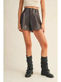 Flared Leather Shorts (dark oak)