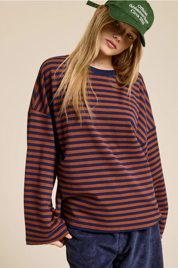 The Terry Oversized Striped Tee (brown)
