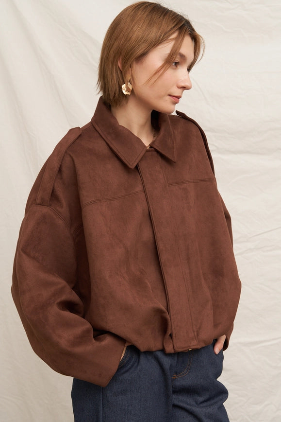 Chocolate Suede Bomber Jacket