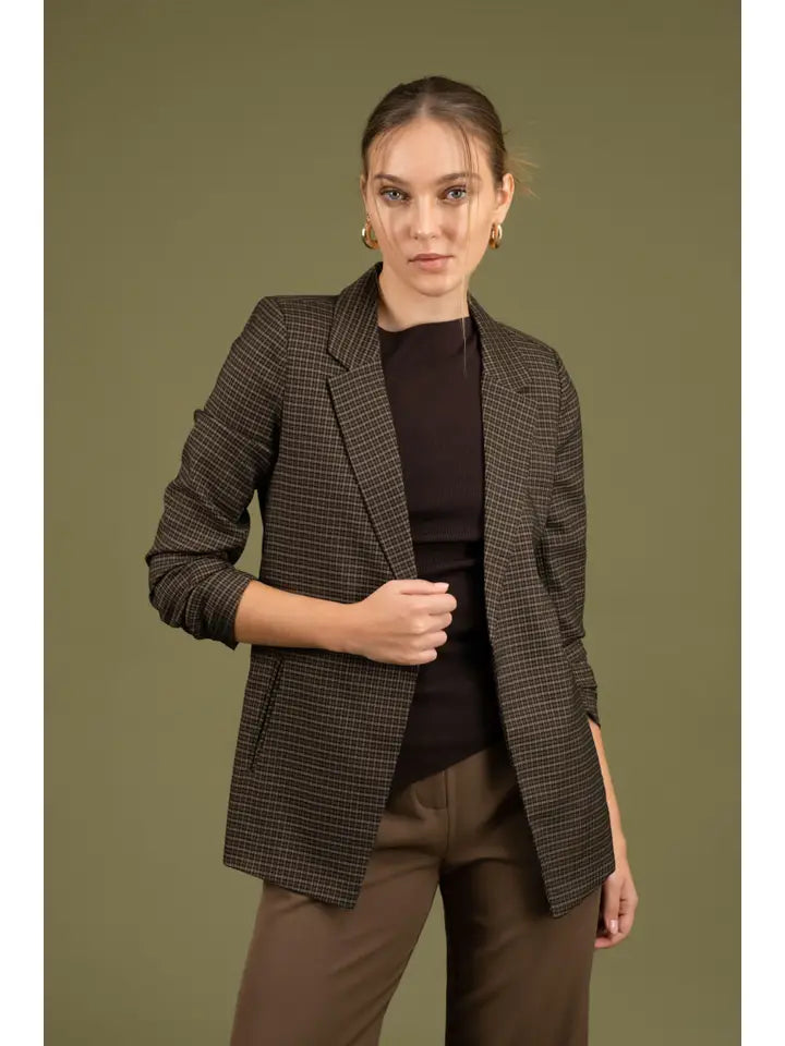 Notched Plaid Blazer