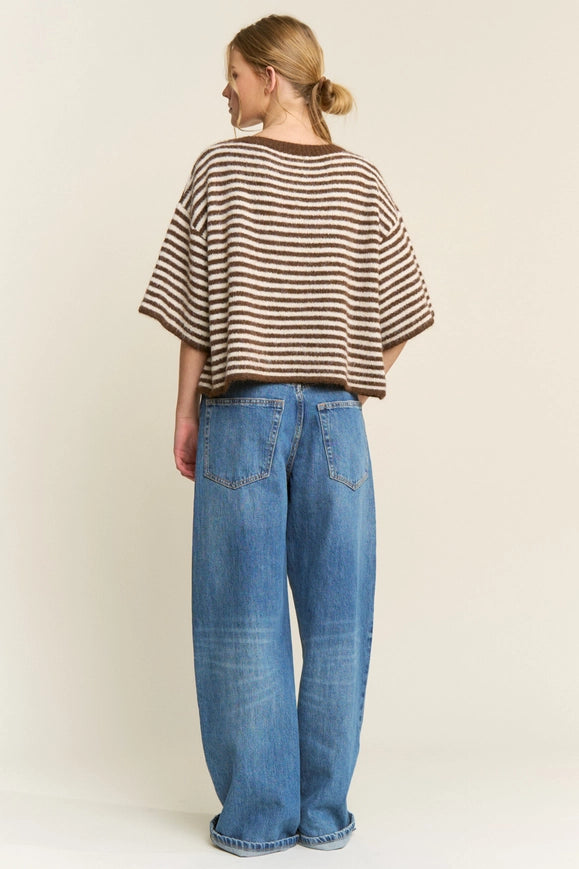 The Penny Cardigan (brown/ivory stripe)