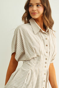 Gingham Patterned Dress (beige) - GEORGE-MARY'S