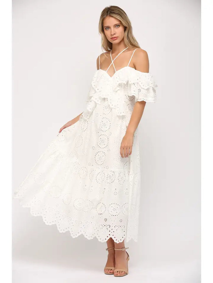 Mila Eyelet Maxi Dress (white)