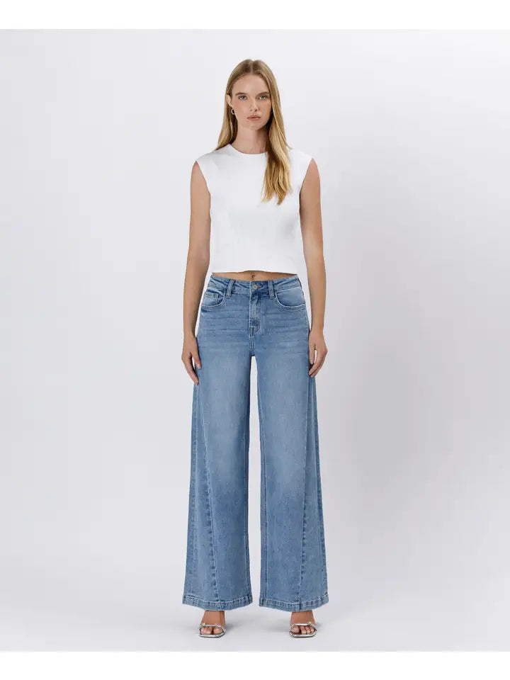 High Rise Twisted Seam Palazzo Jeans