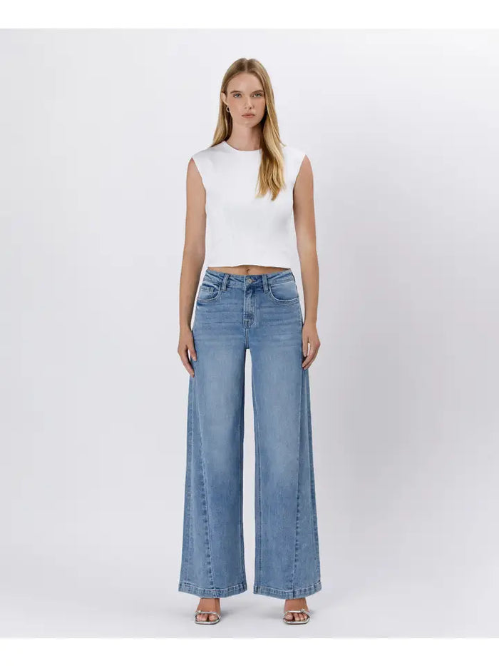 High Rise Twisted Seam Palazzo Jeans