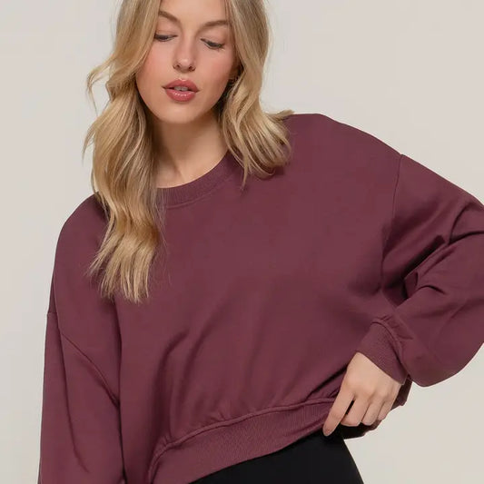 French Terry Crop Pullover (maroon)