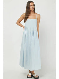 Dusty Blue Pleat Maxi Dress