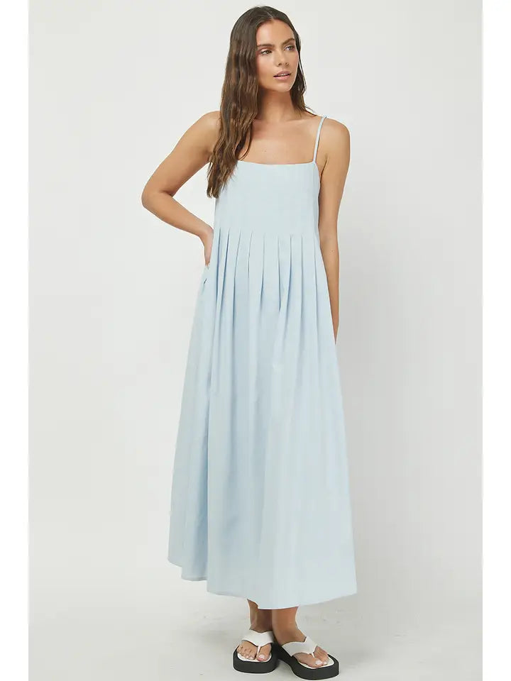 Dusty Blue Pleat Maxi Dress