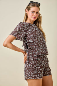 Embroidered Floral Blouse (brown)