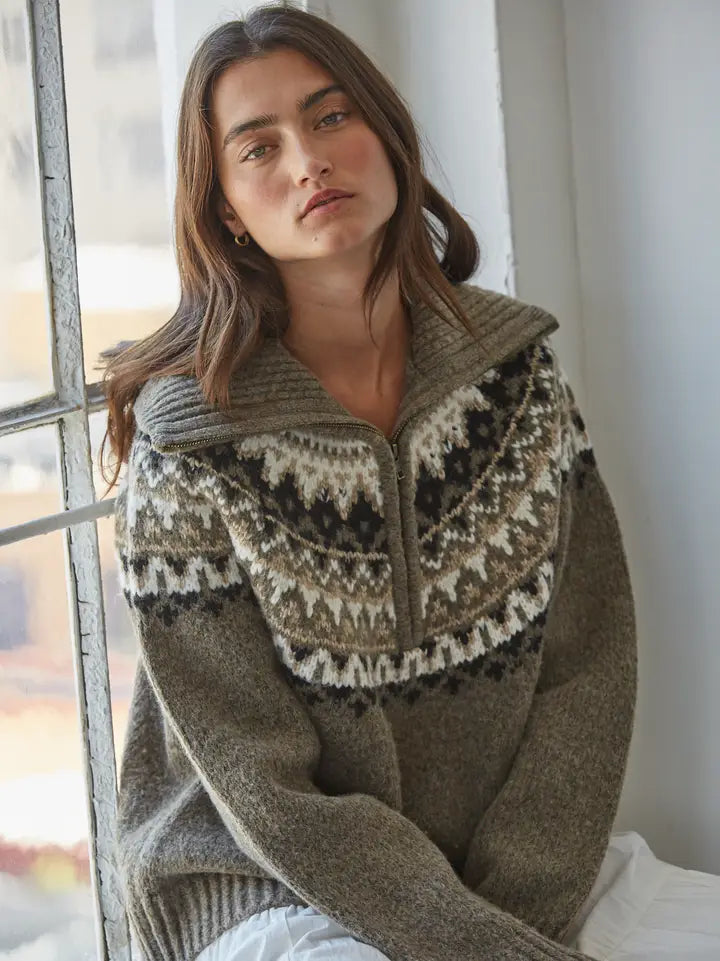 Fair Isle Zipper Sweater
