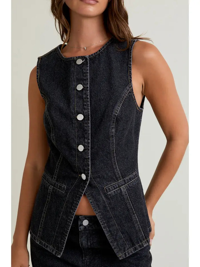 Late Nights Black Denim Vest