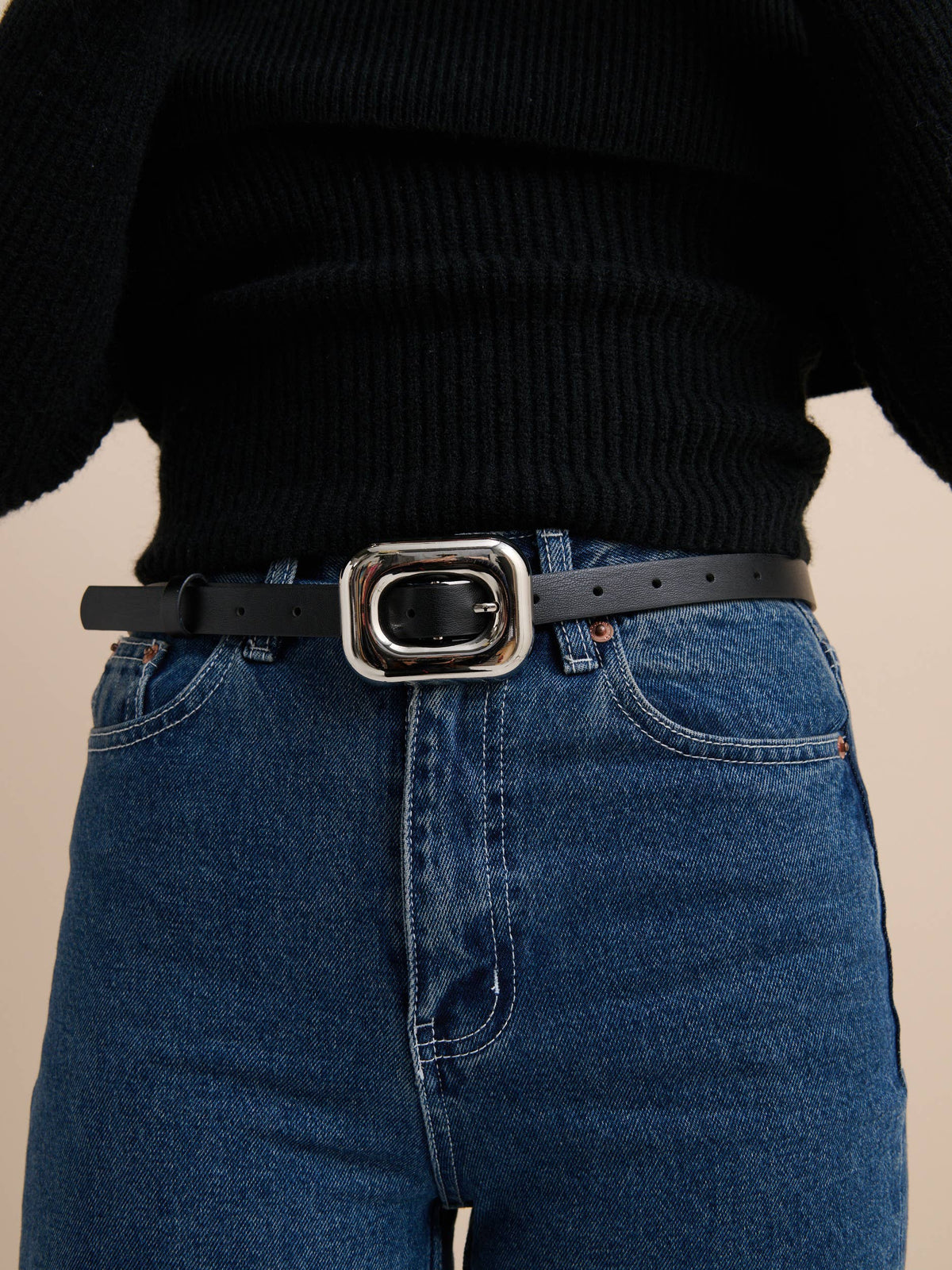 Chain Buckle PU Skinny Belt - GEORGE-MARY'S
