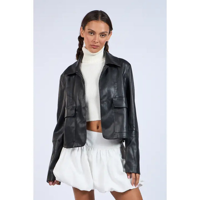 Pocket Faux Leather Jacket